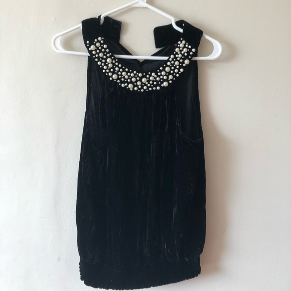 SOLD! Black Blouse With Pearl Collar, Large - Picture 1 of 4